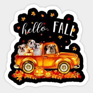 Bulldogs Hello Fall - Bulldogs In Car Pumpkin Halloween T-shirt Bulldogs Autunm Gift Sticker